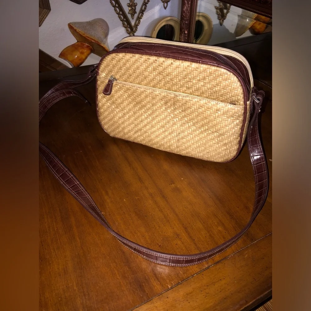Vintage Liz Claiborne Faux Straw Shoulder Handbag crossbody purse - Picture 1 of 7